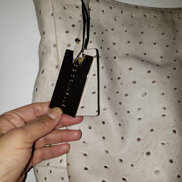 Coccinelle Women's Beige Leather Ostrich Tote Handbag - Picture 7 of 10